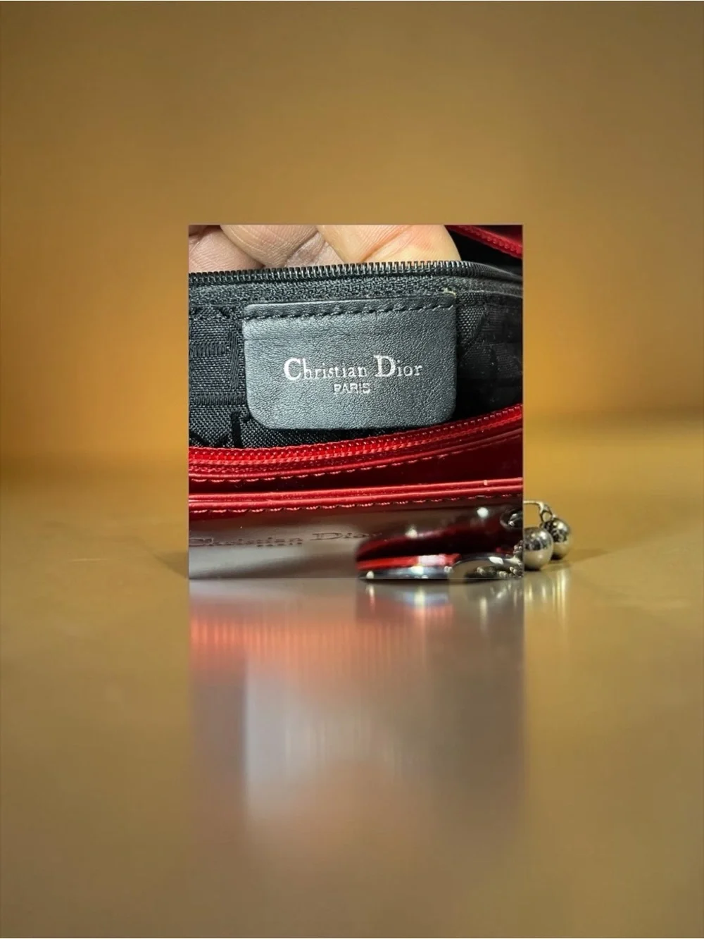 Christian Dior Red Polished Leather w Strap. Lady Dior. Dustbag